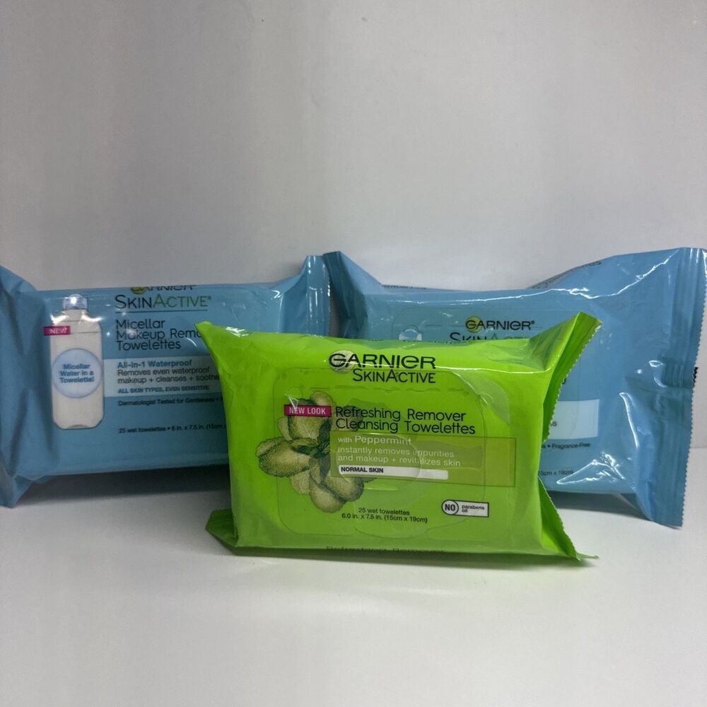 Garnier SkinActive Makeup Remover Wipes Lot of 3 Micellar Waterproof &Peppermint